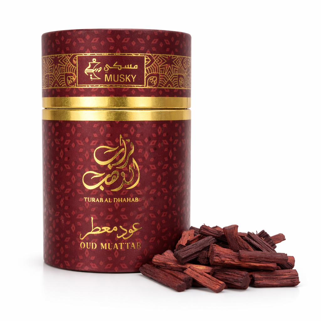ChatGPTImageMar30_2026_02_41_04PM.png Turab Al Dhahab OUD Muattar Incense - Musky Perfumes (25g)