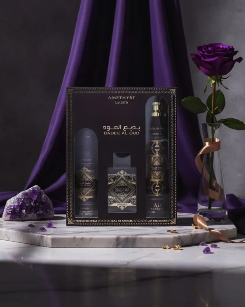 Badee Al Oud Amethyst Gift Set - Lattafa Eau de Parfum(100 ml + 300 ml + 200 ml)