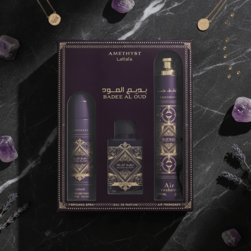 Badee Al Oud Amethyst Gift Set - Lattafa Eau de Parfum(100 ml + 300 ml + 200 ml)