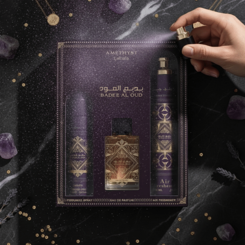 Badee Al Oud Amethyst Gift Set - Lattafa Eau de Parfum(100 ml + 300 ml + 200 ml)