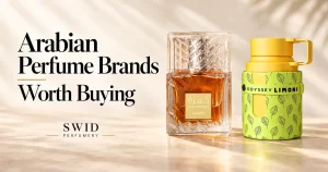 Lattafa Khamrah and Armaf Odyssey Limoni bottles beside the headline Arabian Perfume Brands Worth Buying.