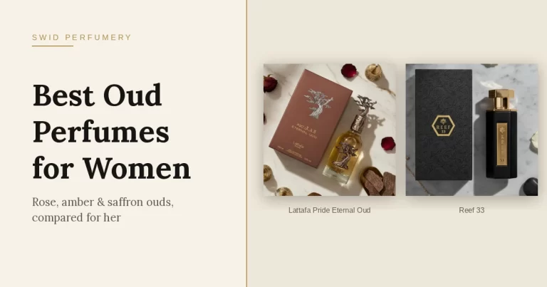 Lattafa Pride Eternal Oud and Reef 33 bottles beside the headline Best Oud Perfumes for Women