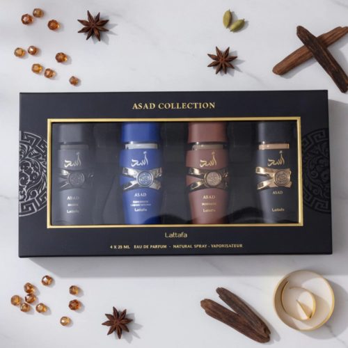 Lattafa Asad Gift Set – 4 x 25ml Eau de Parfum Lattafa Asad Gift Set – 4 x 25ml Eau de Parfum